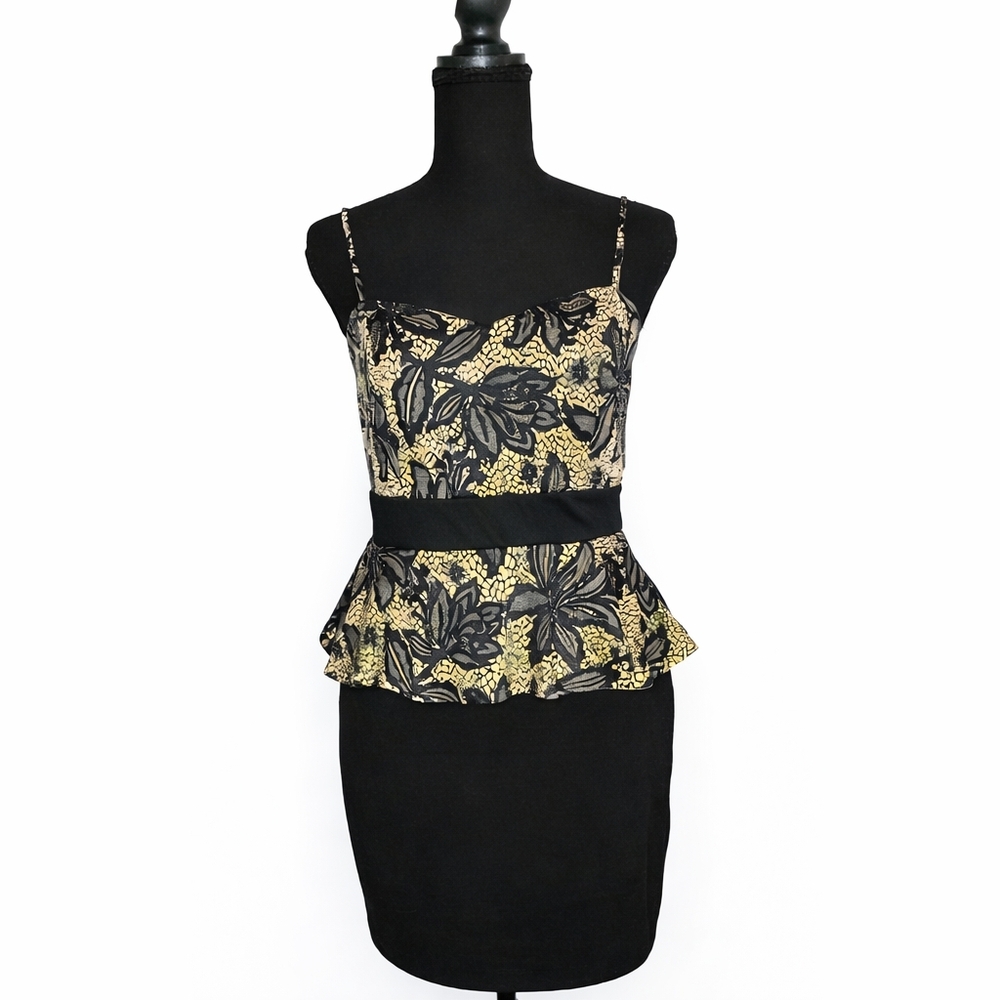 Iris Los Angeles Black & Cream Lace Back Peplum Mini Dress – NWT